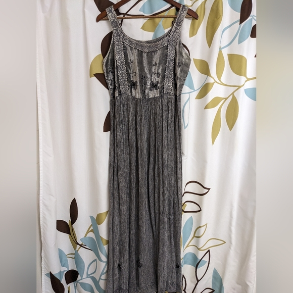 90s Vintage Hippie cotton and Velour Maxi dress Sz M - Picture 1 of 5